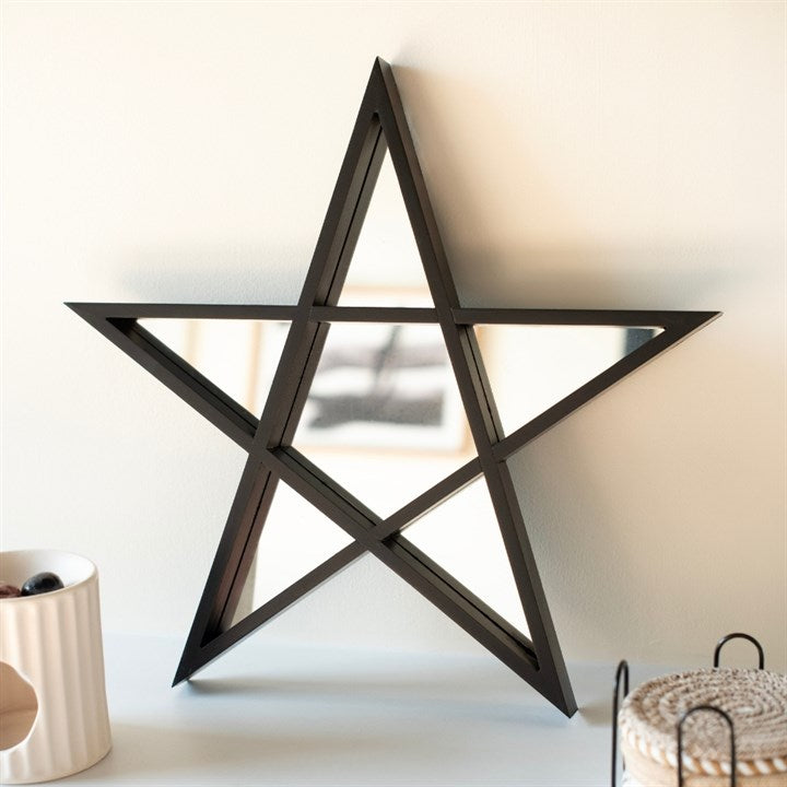 Black Framed Pentagram Mirrored Shelf